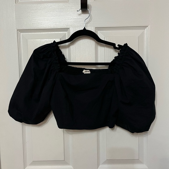Jason Wu Black Puff Sleeve Crop Top smocked back small - Picture 2 of 4